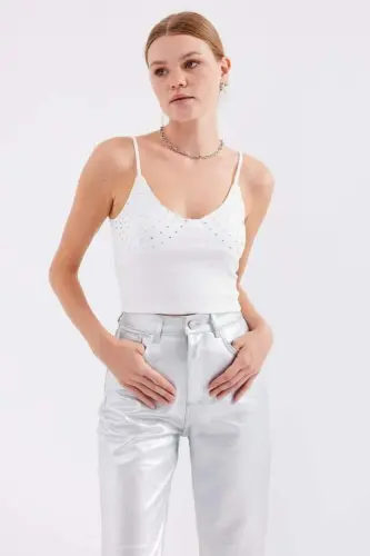 918 Ip Askılı Crop Top - Beyaz - 4