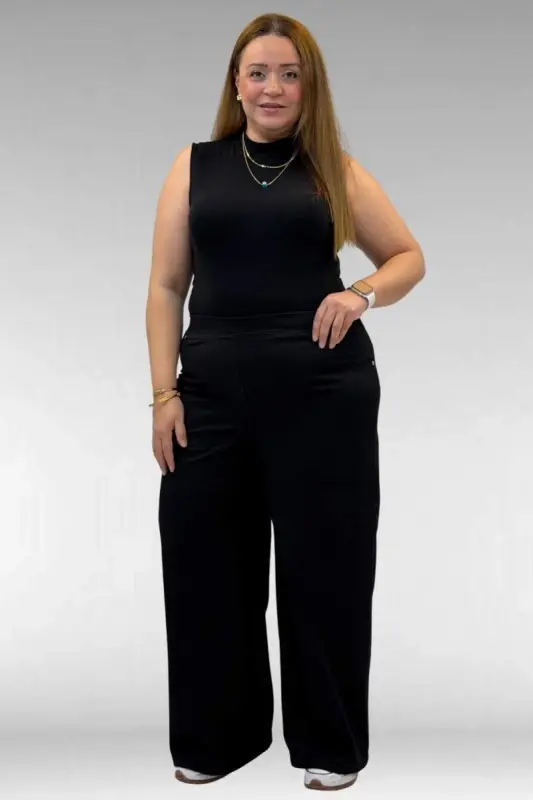 9182-9 Büyük Beden Beli Lastikli Bolpaça Kot Pantolon - Siyah - 1