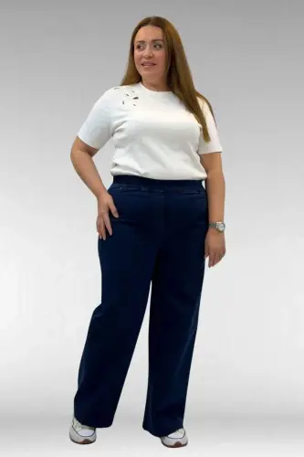 9182-9 Plus Size Elastic Waist Wide Leg Jeans - Navy Blue - BÜYÜKBEDENIZ (1)
