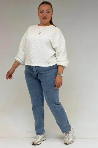 9185-4 Plus Size Stone Washed Bootcut Jeans - Ice Blue - 1