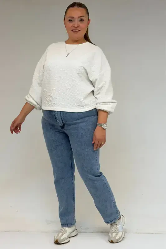 9185-4 Plus Size Stone Washed Bootcut Jeans - Ice Blue - 1