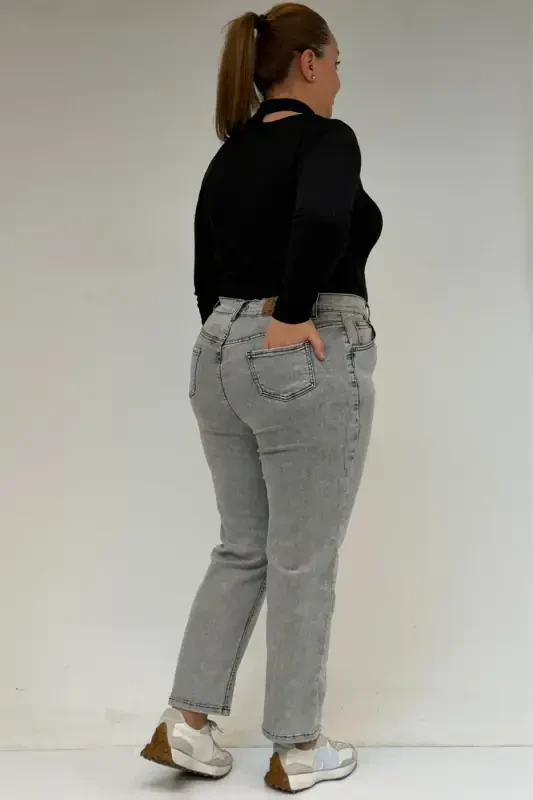 9185-4 Plus Size Stone Washed Bootcut Jeans - Snow Wash Grey - 3
