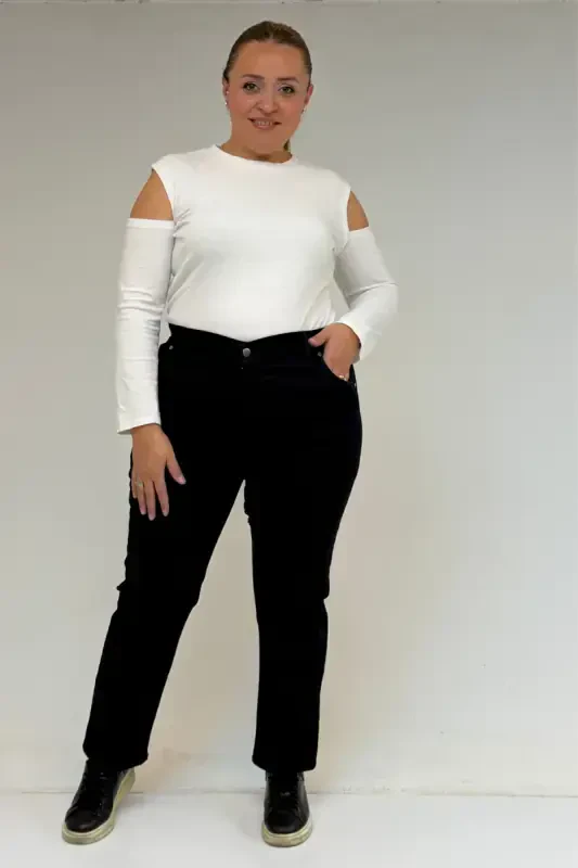 9185-4 Plus Size Stonewashed Bootcut Jeans - Black - BÜYÜKBEDENIZ