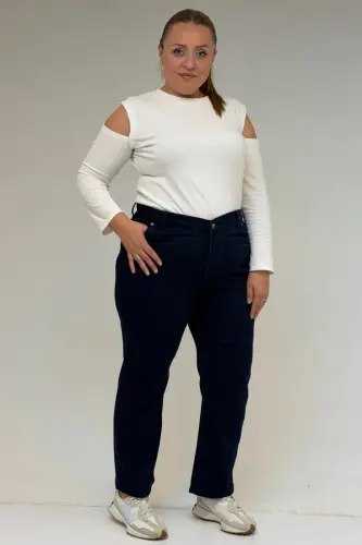 9185-4 Plus Size Stonewashed Bootcut Jeans - Navy Blue - 1