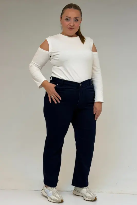 9185-4 Plus Size Stonewashed Bootcut Jeans - Navy Blue - BÜYÜKBEDENIZ
