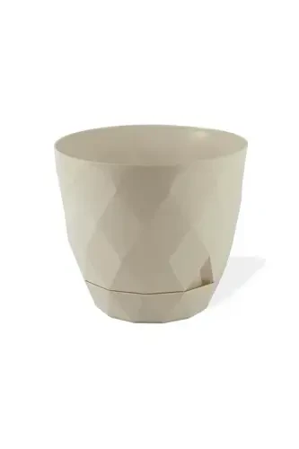 9,2 Litr Bej Prizma naqshli Katta hajmli taglikli plastik guldon Yakamoz No5 Ø27,5x24sm-BEJ - 1