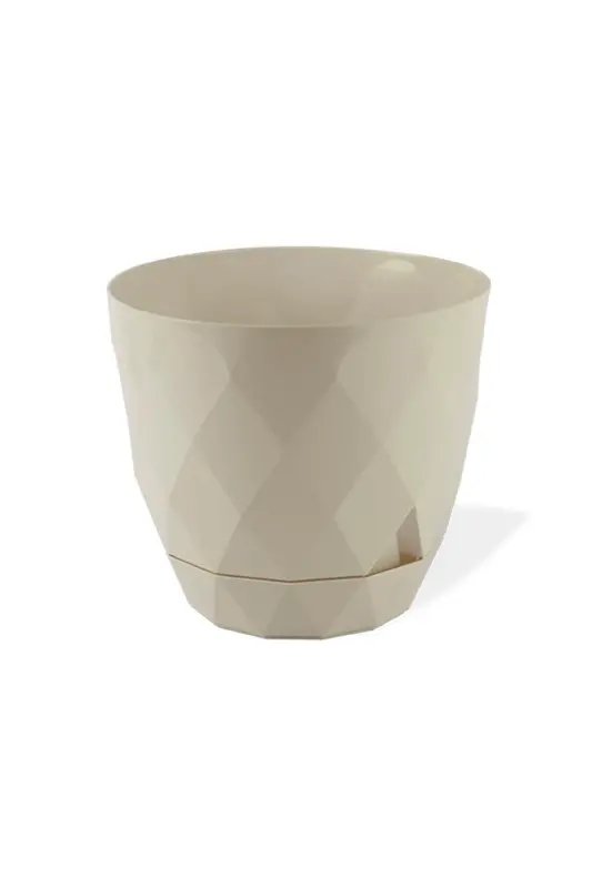 9.2 Litre Beige Prism Patterned Large Size Saucered Plastic Pot Yakamoz No5 Ø27,5x24cm-BEIGE - 1