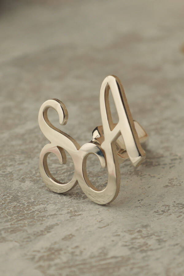 925 Ayar Gümüş 14 Ayar Altın Kaplama Kişiye Özel Baş Harfli Kol Düğmesi - 3