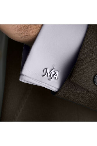 925 Ayar Gümüş 2 Harfli Kol Düğmesi Altın Kaplama Damat Hediyesi Kişiye Özel-Seçilebilir - SATÜRN SILVER KUYUMCULUK (1)