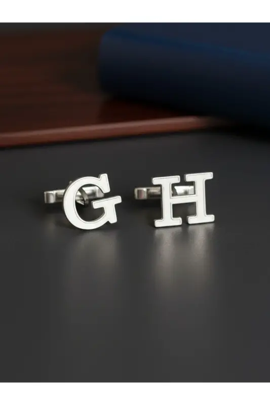 925 Ayar Gümüş Harfli Kol Düğmesi Damat Hediyesi Kişiye Özel-Tek Harf - SATÜRN SILVER KUYUMCULUK