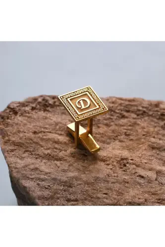 925 Ayar Gümüş Kol Düğmesi Baş Harf Yazılı Altın Kaplama Damat Hediyesi 3 Harfe Kadar Yazılır-Gold - Modazone (1)