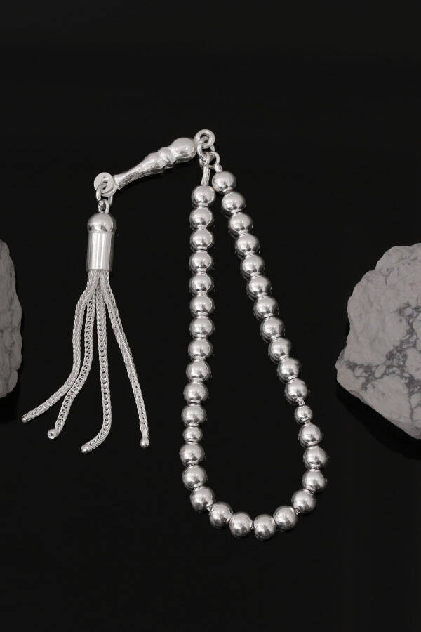 Düz Küre Kesim Minik Boy 925 Ayar Gümüş Tespih VET-0092 - Gümüş - 6