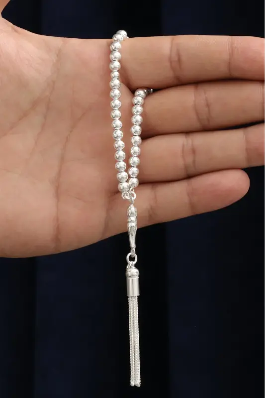 Düz Küre Kesim Minik Boy 925 Ayar Gümüş Tespih VET-0092 - Gümüş - 1