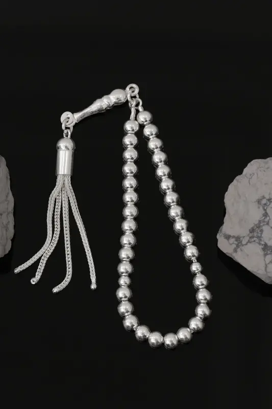 Düz Küre Kesim Minik Boy 925 Ayar Gümüş Tespih VET-0092 - Gümüş - 2