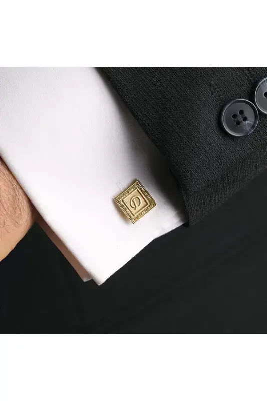 925 Ayyali kumush qol tugmasi Bosh harf yozilgan oltin qoplamali kuyov sovg'asi 3 harfgacha yoziladi-Gold - Modazone