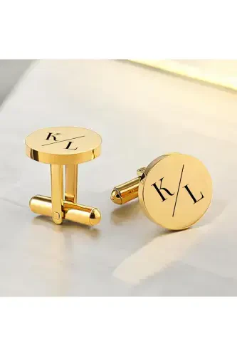 925 Серебро Специальная надпись Запонки с золотым покрытием Подарок жениху Персонализированные-Круглые - 3