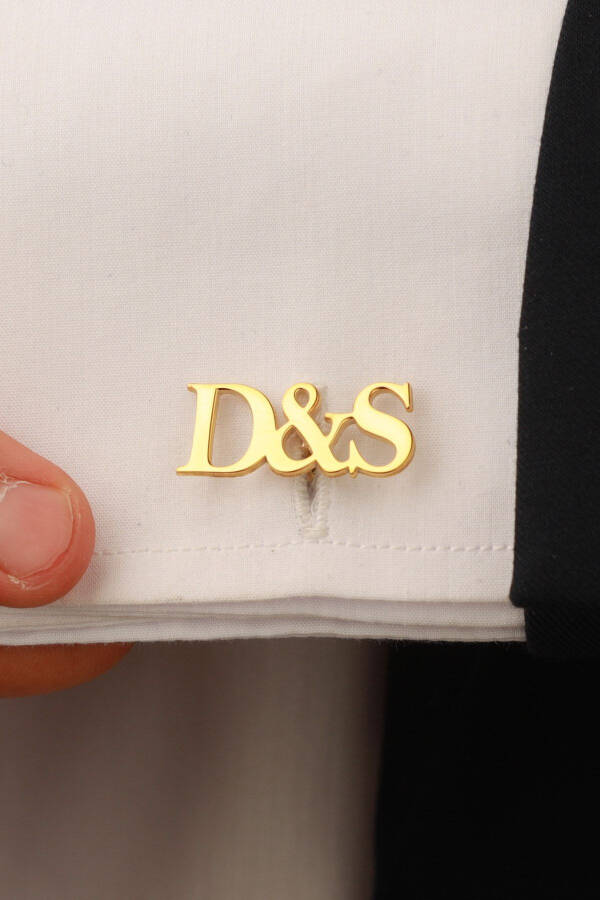 925 Sterling Silver 14K Gold Plated Personalized Initial Cufflinks - 4