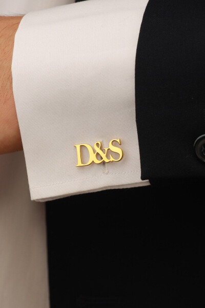 925 Sterling Silver 14K Gold Plated Personalized Initial Cufflinks - 6