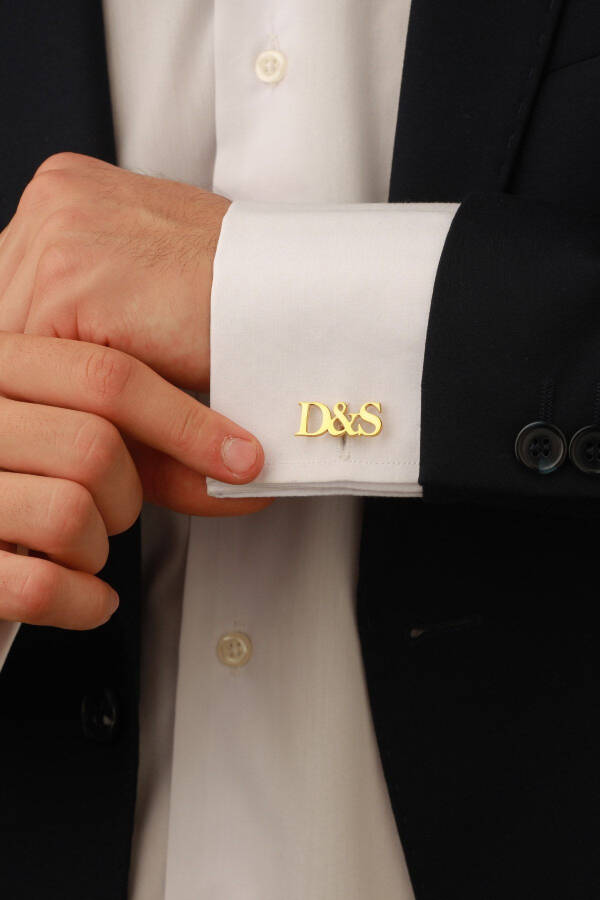 925 Sterling Silver 14K Gold Plated Personalized Initial Cufflinks - 8