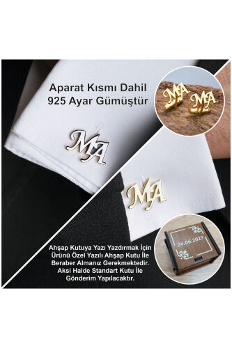 925 Sterling Silver 2 Letter Cufflinks Gold Plated Groom Gift Personalized - SATÜRN SILVER KUYUMCULUK