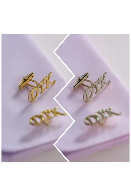 925 Sterling Silver 3-Letter Cufflinks Gold Plated Groom Gift Personalized-3 Letters - SATÜRN SILVER KUYUMCULUK