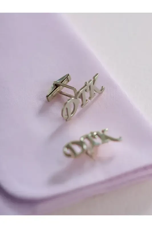 925 Sterling Silver 3-Letter Cufflinks Gold Plated Groom Gift Personalized-3 Letters - 2