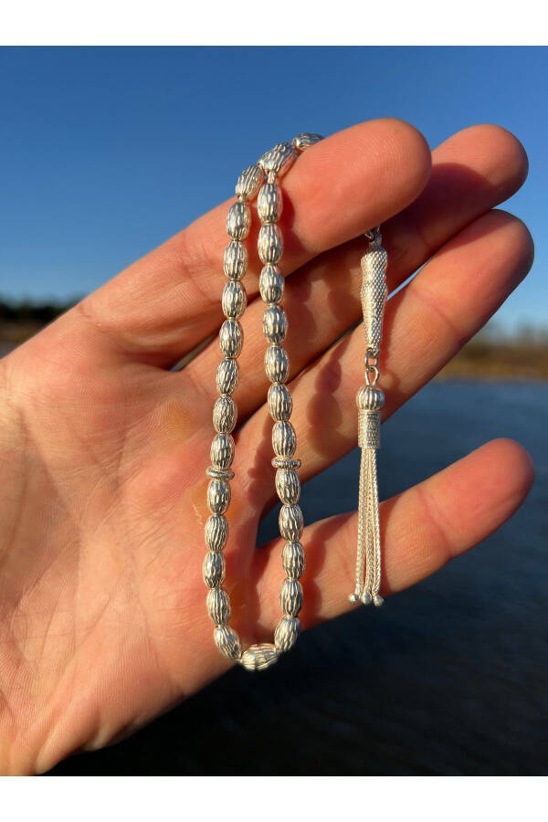 925 sterling silver barley grain design prayer beads - 1