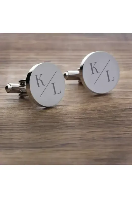925 Sterling Silver Custom Engraved Cufflinks Gold Plated Groom Gift Personalized-Round - Modazone