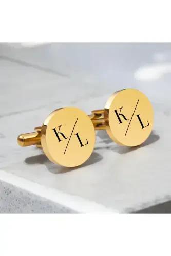 925 Sterling Silver Custom Engraved Cufflinks Gold Plated Groom Gift Personalized-Round - Modazone (1)