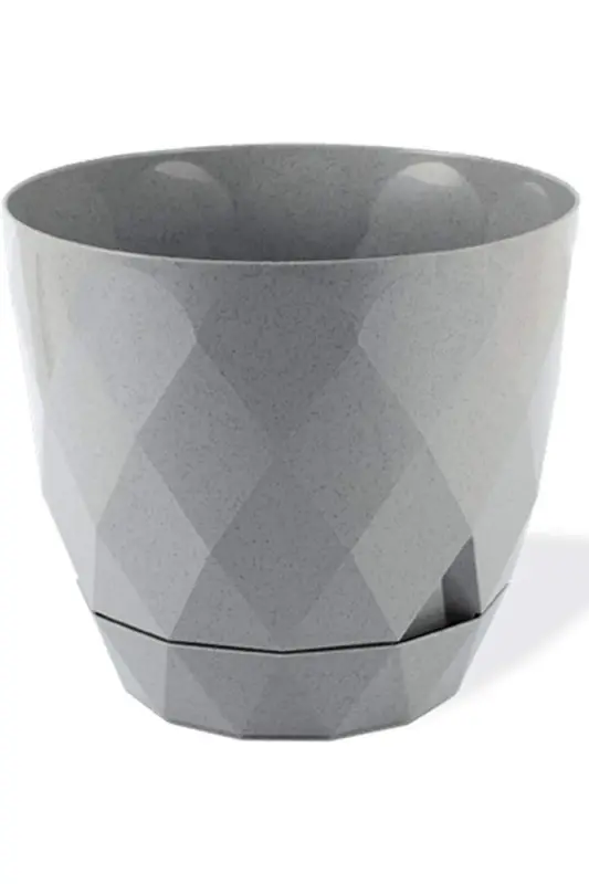 9.2lt Ø27.5x24cm Baklava Desenli Tabaklı Büyük Boy Dekoratif Plastik Saksı Yakamoz No5 Granit Gri-GRANİT GRİ - 1