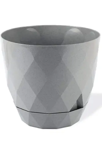 9.2lt Ø27.5x24cm Baklava Desenli Tabaklı Büyük Boy Dekoratif Plastik Saksı Yakamoz No5 Granit Gri-GRANİT GRİ - 1