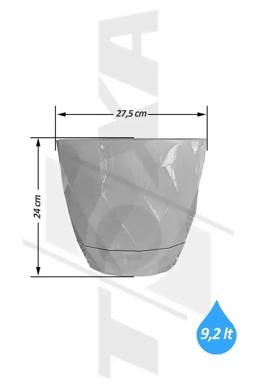 9.2lt Ø27.5x24cm Baklava Desenli Tabakli Katta Hajmli Dekorativ Plastik Saksı Yakamoz No5 Antrasit-ANTRASİT - 3