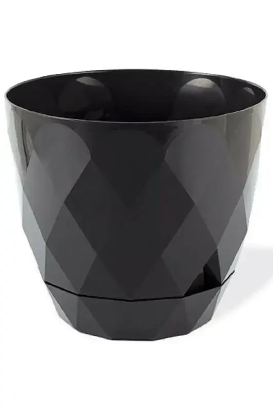 9.2lt Ø27.5x24cm Baklava Desenli Tabakli Katta Hajmli Dekorativ Plastik Saksı Yakamoz No5 Antrasit-ANTRASİT - 5