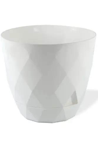 9.2lt Ø27.5x24cm Baklava naqshli plastmassa idishli katta dekorativ guldon Yakamoz No5 oq rang - 8