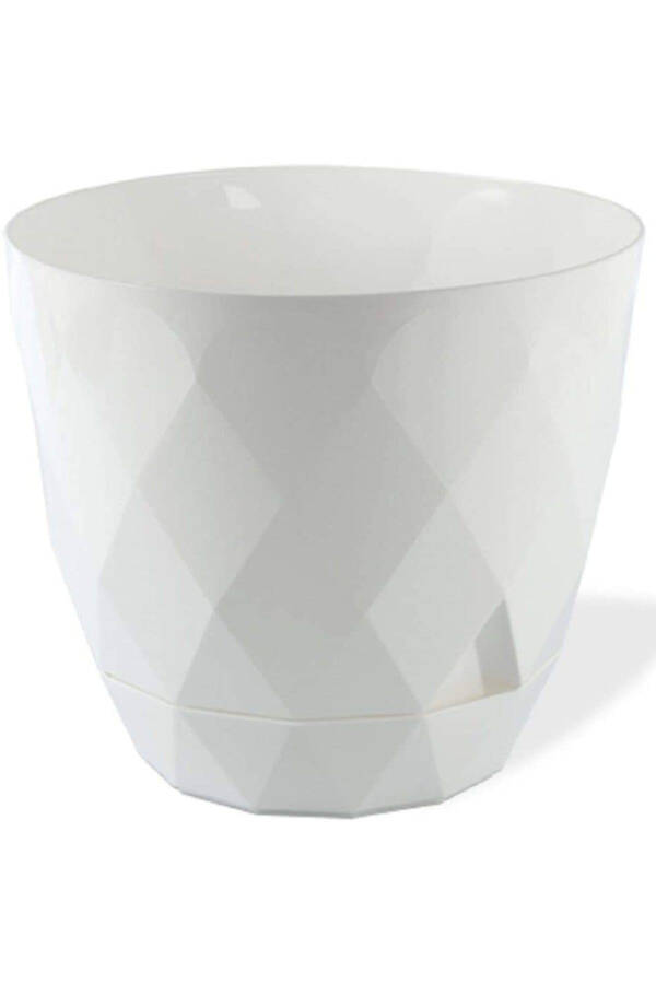 9.2lt Ø27.5x24cm Large Decorative Plastic Flower Pot with Plate, Yakamoz No5 White, Baklava Pattern - 11