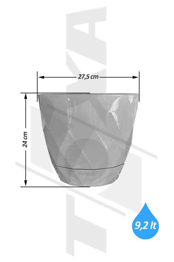 9.2lt Ø27.5x24cm Large Decorative Plastic Flower Pot with Plate, Yakamoz No5 White, Baklava Pattern - 13