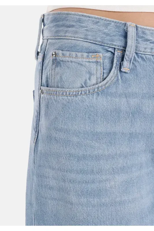 Regular Fit Yüksek Bel Geniş Paça Kadın İndigo Jean Pantolon - 5