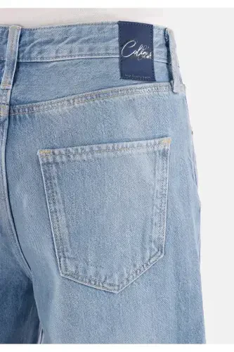 970 Berry Oddiy Kesim Yuqori Bel Keng Oyoqli Ko'k Ayollar Shimini - 6