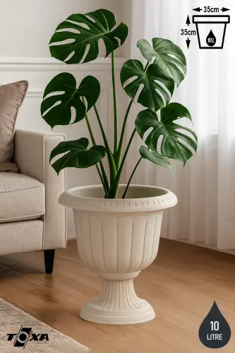 35cm Kırık Beyaz Renk Saksı Ayaklı Plastik Nergiz Saksı No1 - 9.8L Beyaz 