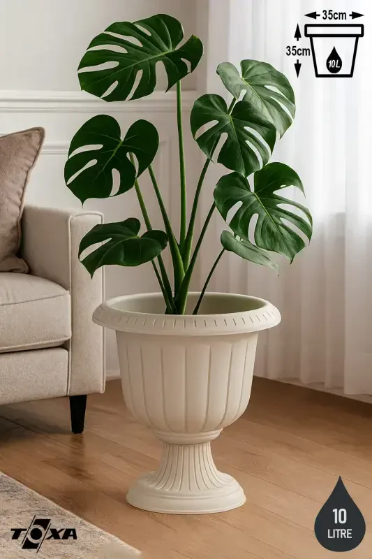 35cm Kırık Beyaz Renk Saksı Ayaklı Plastik Nergiz Saksı No1-9.8L Beyaz - TOXA