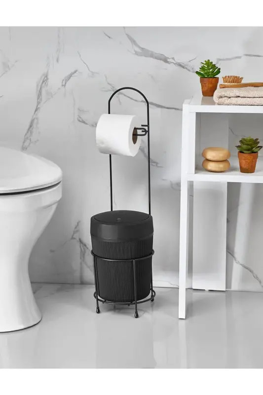 980 Round Bucket Toilet Paper Holder Matte Black - 1