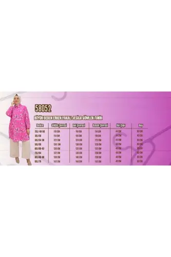 98052 Büyük Beden Erkek Yakalı Jesica Gömlek Tunik - Gül Desen Beneton - BÜYÜKBEDENIZ (1)