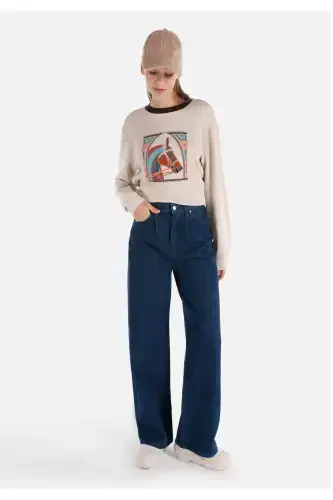 985 Lori Normal Fit High Waist Wide Leg Blue Women's Pants - 1