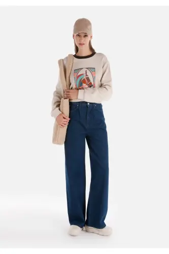 985 Lori Normal Fit High Waist Wide Leg Blue Women's Pants - 3