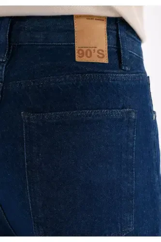 985 Lori Oddiy kesilgan Baland bel Keng oyoqli Ko'k ayollar shimini - 6