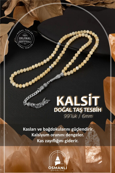 99 beads, 6mm natural calcite stone prayer beads. - OSMANLI DOĞAL TAŞ