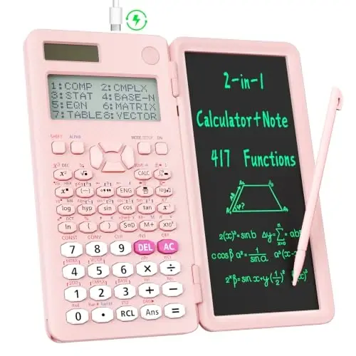 991ES MAX 417 Functions Scientific Calculators 4-Line Display with Notepad | ROATEE Rechargeable CalcNote, Foldable Portable for High School College Students and Teacher Back to School Supplies(Pink) - 1