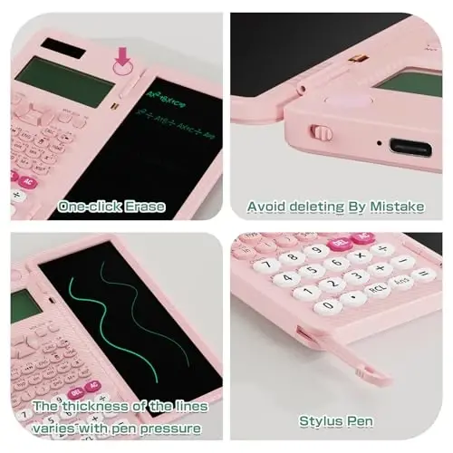 991ES MAX 417 Functions Scientific Calculators 4-Line Display with Notepad | ROATEE Rechargeable CalcNote, Foldable Portable for High School College Students and Teacher Back to School Supplies(Pink) - ROATEE (1)