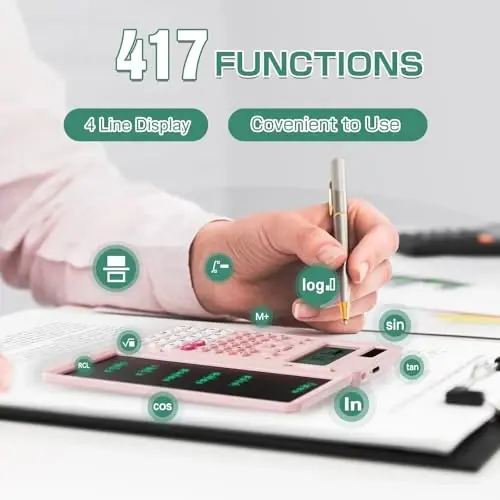 991ES MAX 417 Functions Scientific Calculators 4-Line Display with Notepad | ROATEE Rechargeable CalcNote, Foldable Portable for High School College Students and Teacher Back to School Supplies(Pink) - 3