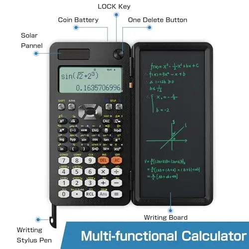 Scientific Calculators for Students 991ES Office Calculators Desktop, ROATEE 4-Line Display Calculator with Erasable LCD Writing Tablet, Solar Battery Power with Notepad Calculator School Supplies 